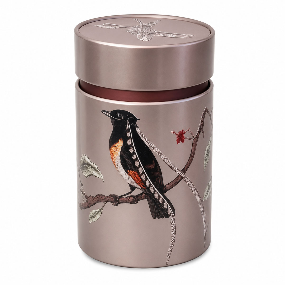 Bo�te � th� oiseaux en m�tal 150 g double couvercle