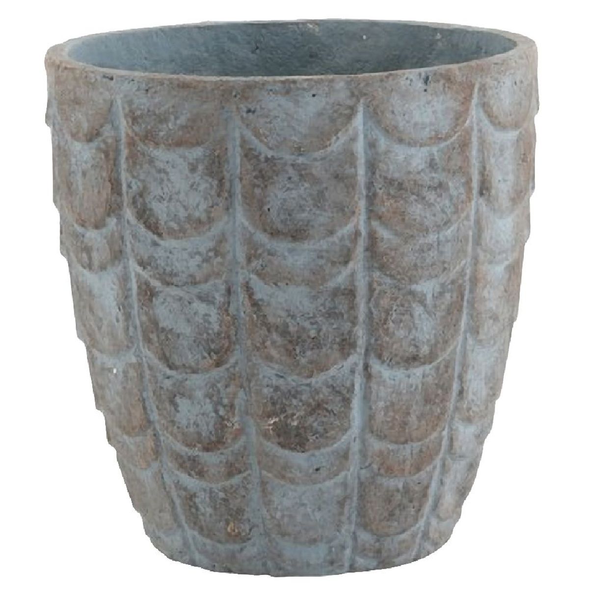 Cache pot  reliefs cailles - gris bleut 37.5 cm