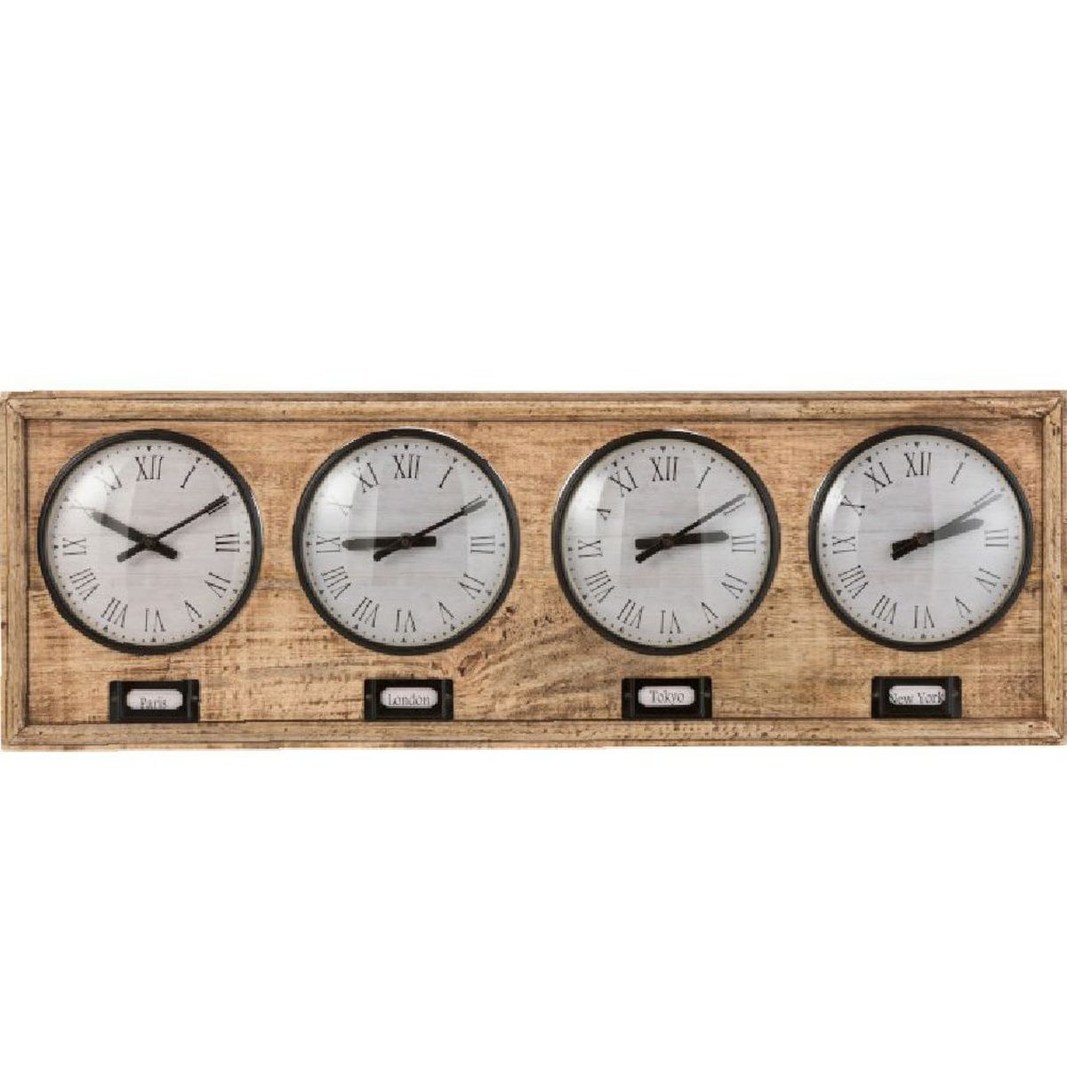 Horloge 4 cadrans en mtal et bois 76 cm