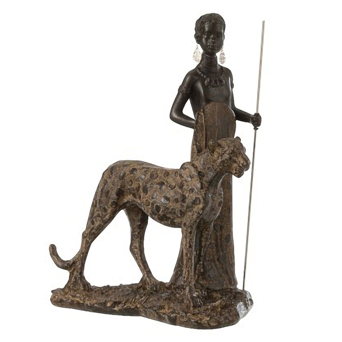 Figurine dcorative Enfant Africain et un Lopard