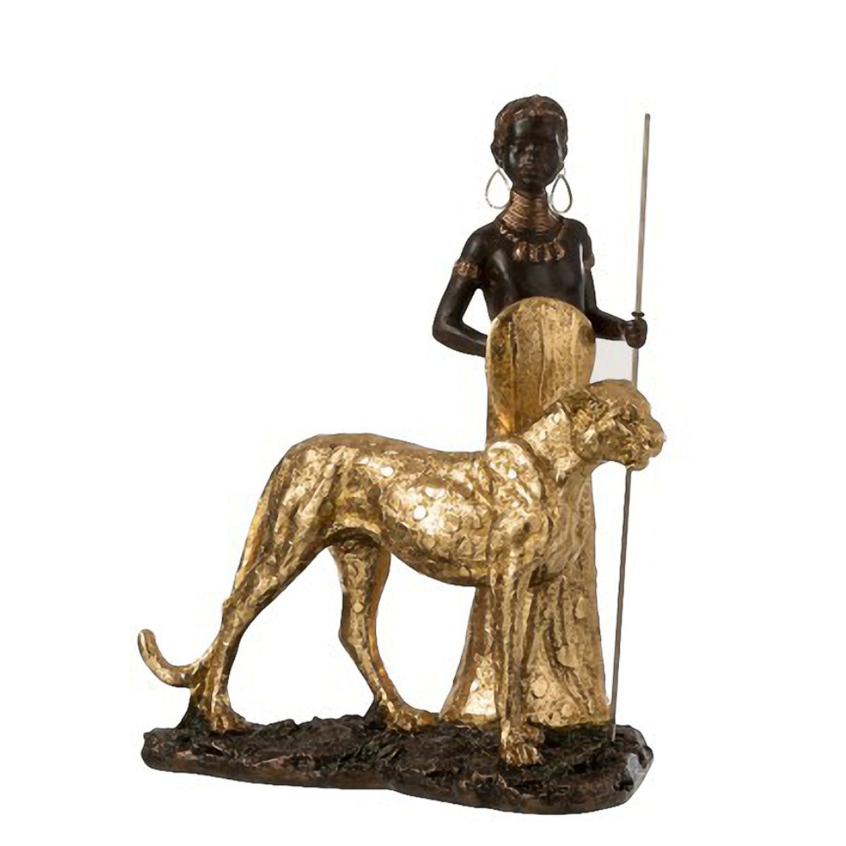 Figurine dcorative Enfant Africain et un lopard