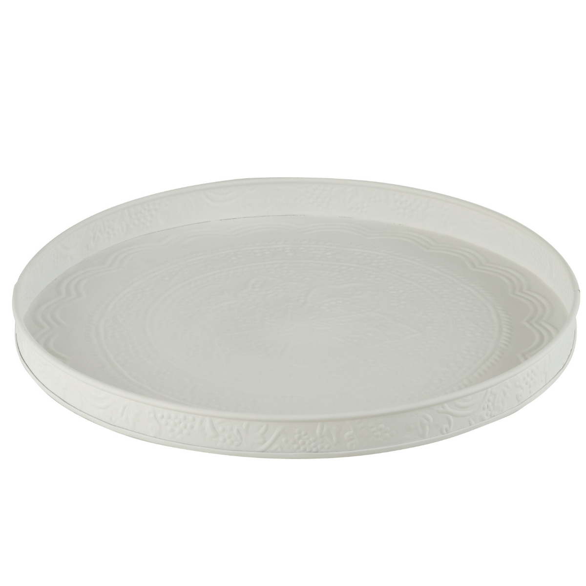 Plateau rond en mtal emboss blanc