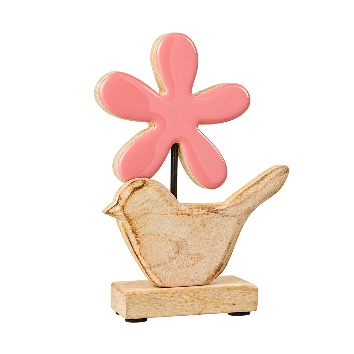 Statuette d�corative oiseau et fleur en bois de rose 20 cm