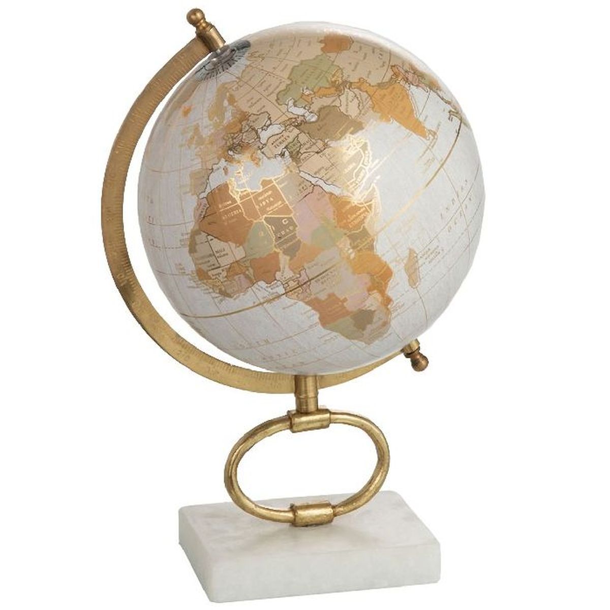 Globe Terrestre dcoratif Blanc et Or - Pied en marbre