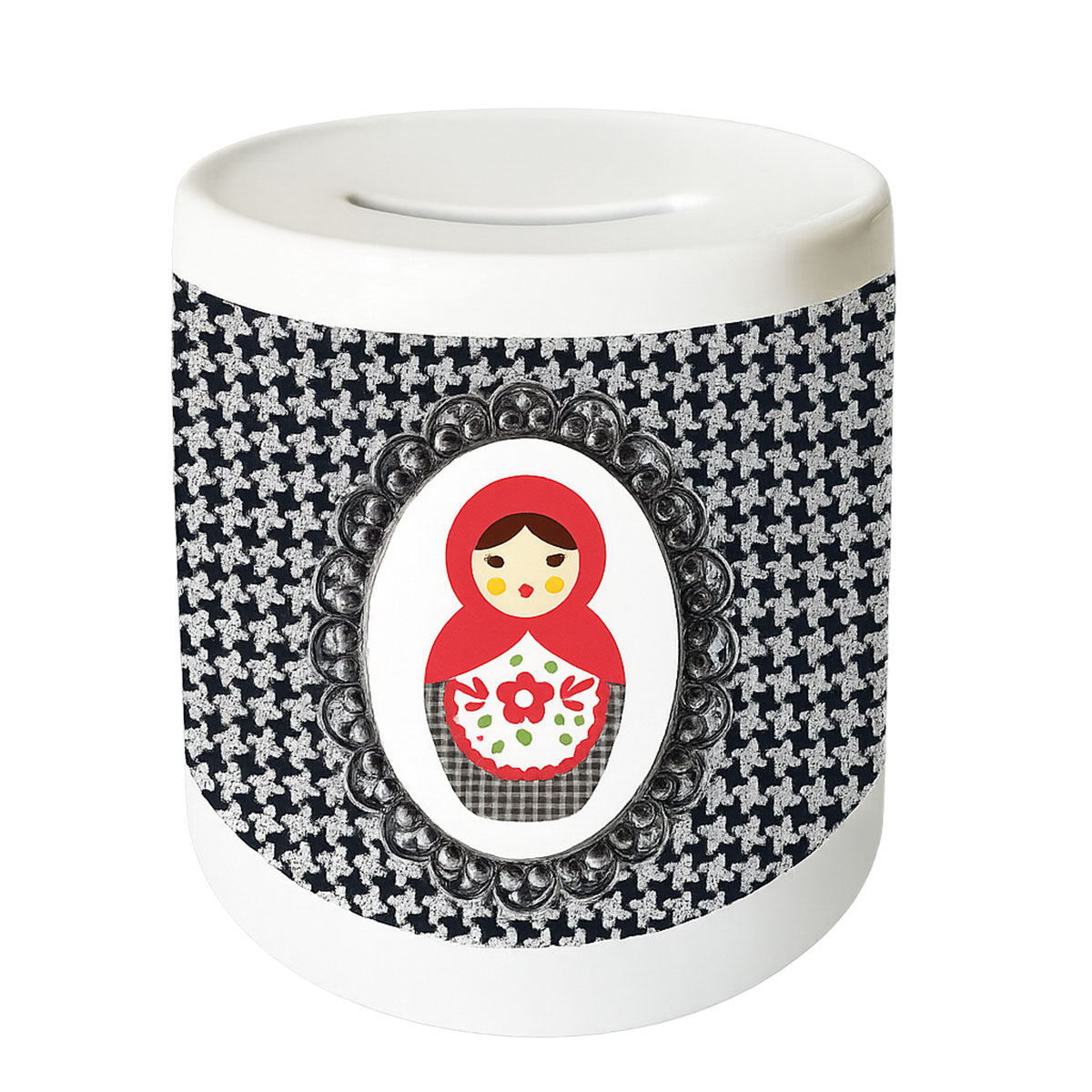 Tirelire Poupe russe pied de poule by Cbkreation cramique