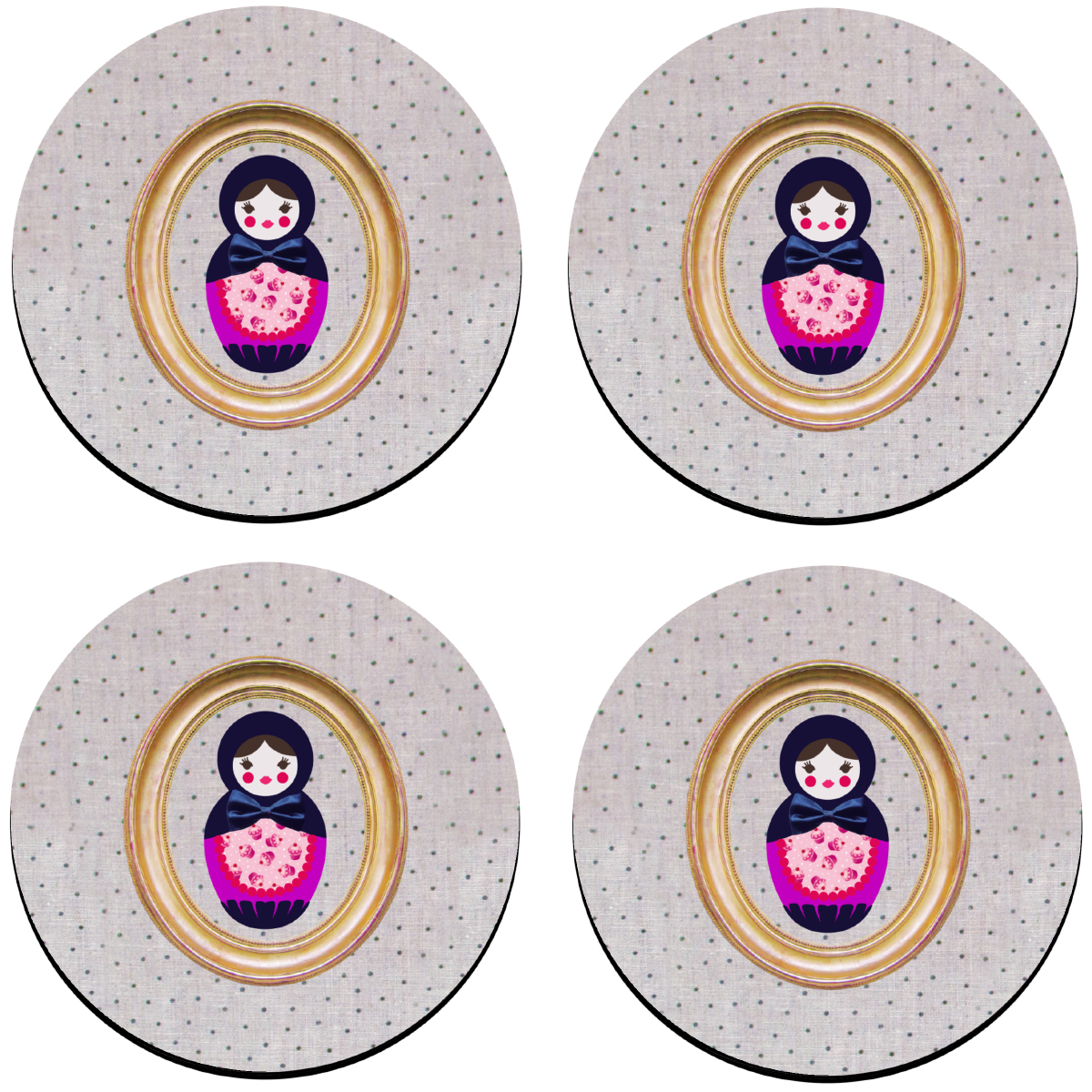 Set de 4 dessous de verres ronds Poup�e russe pois by Cbkreation