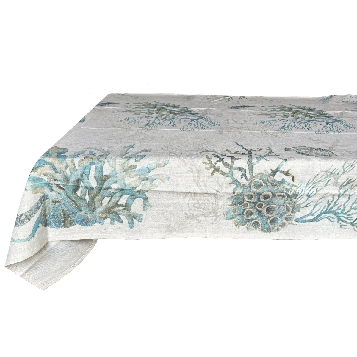 Nappe imprime en polylin enduit Corail bleu 160 x 200 cm