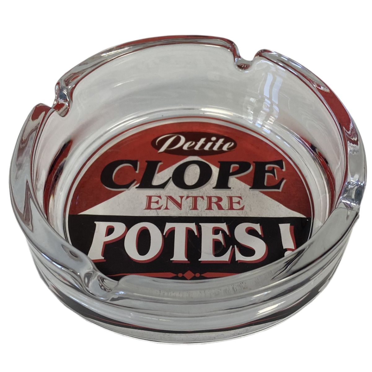 Cendrier rond en verre rtro - Petite Clope entre Potes