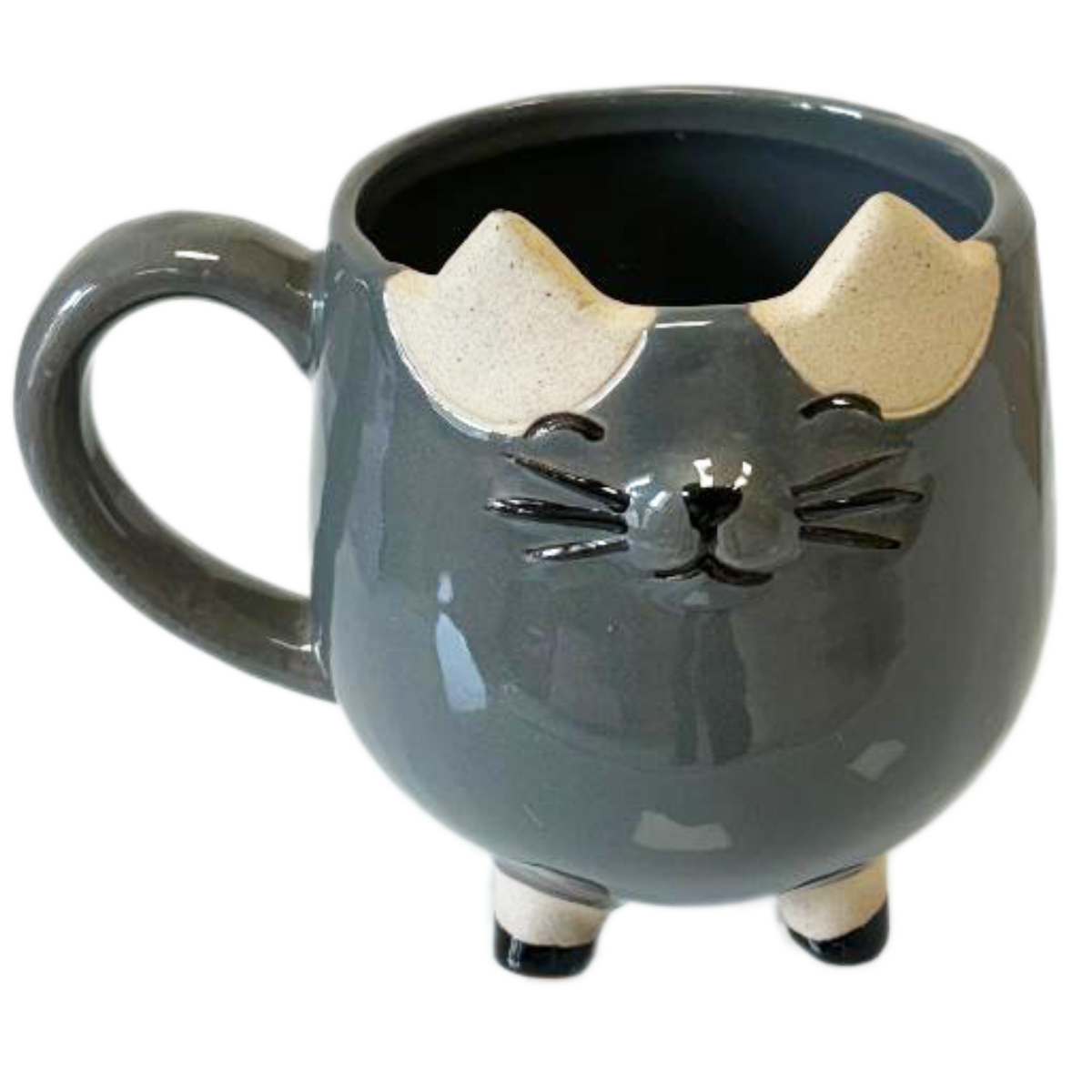 Cache pot chat en forme de tasse 12 cm - Gris