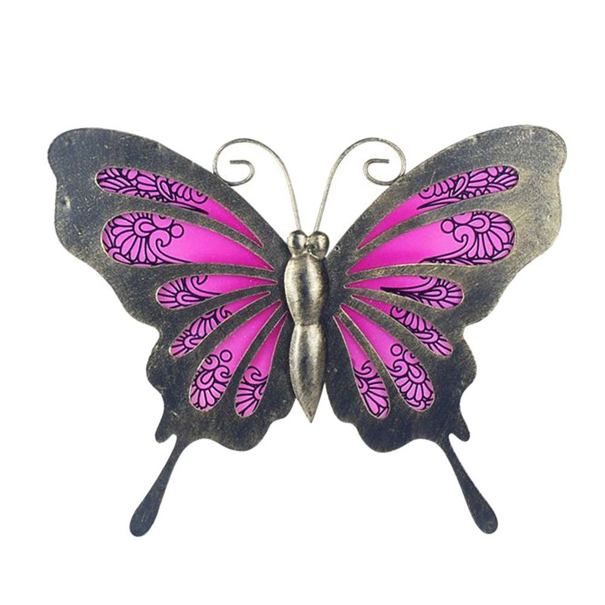 Dcoration murale Papillon en mtal et verre Rose 22.5 x 18.5 cm