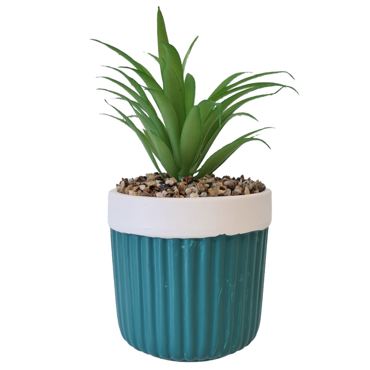 Cache-pot garni Boho bleu en grs - Plante artificielle