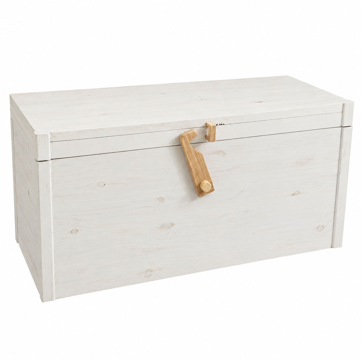 Coffre en bois de pin lasur� blanc fait main
