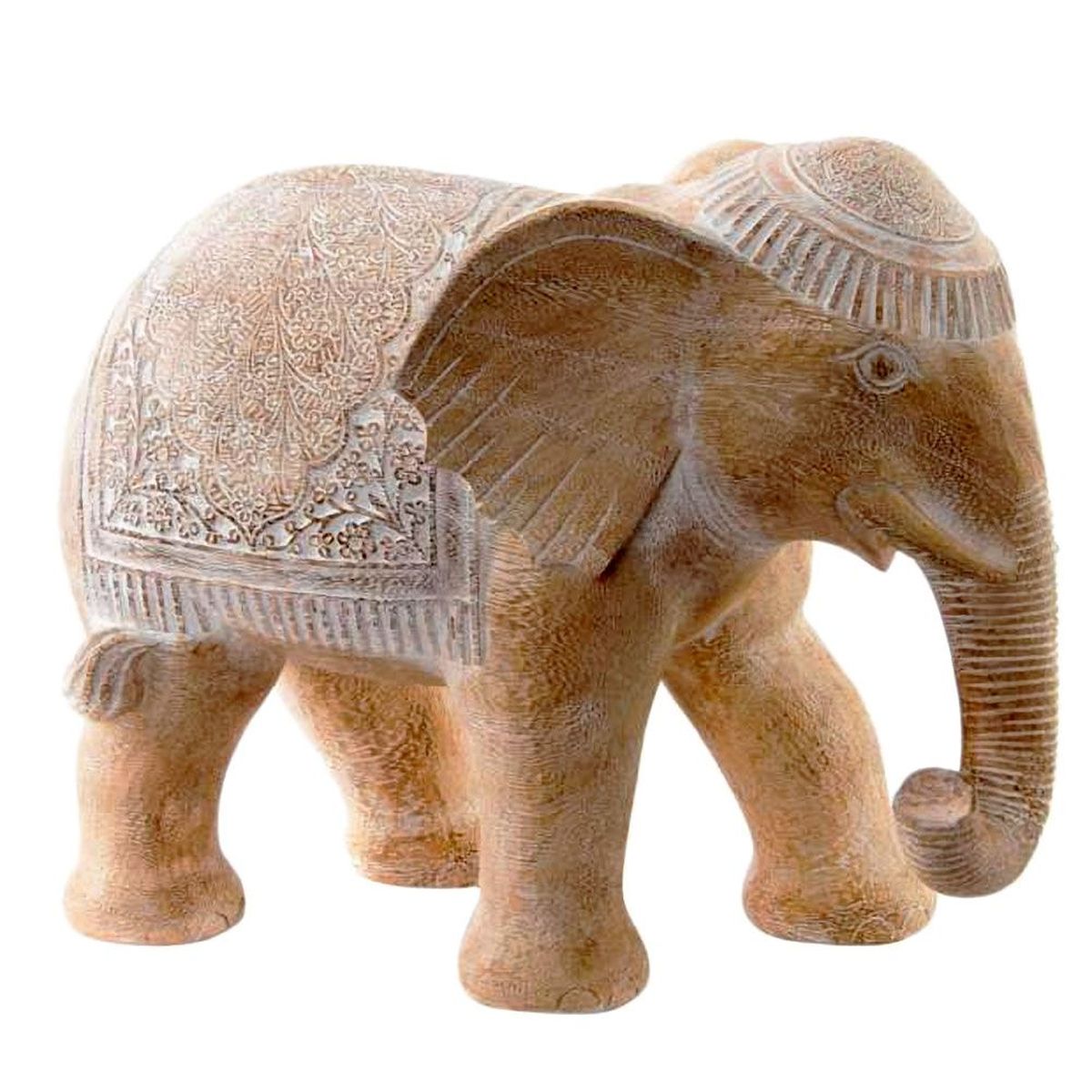 Figurine lphant en rsine aspect bois sculpt et patin