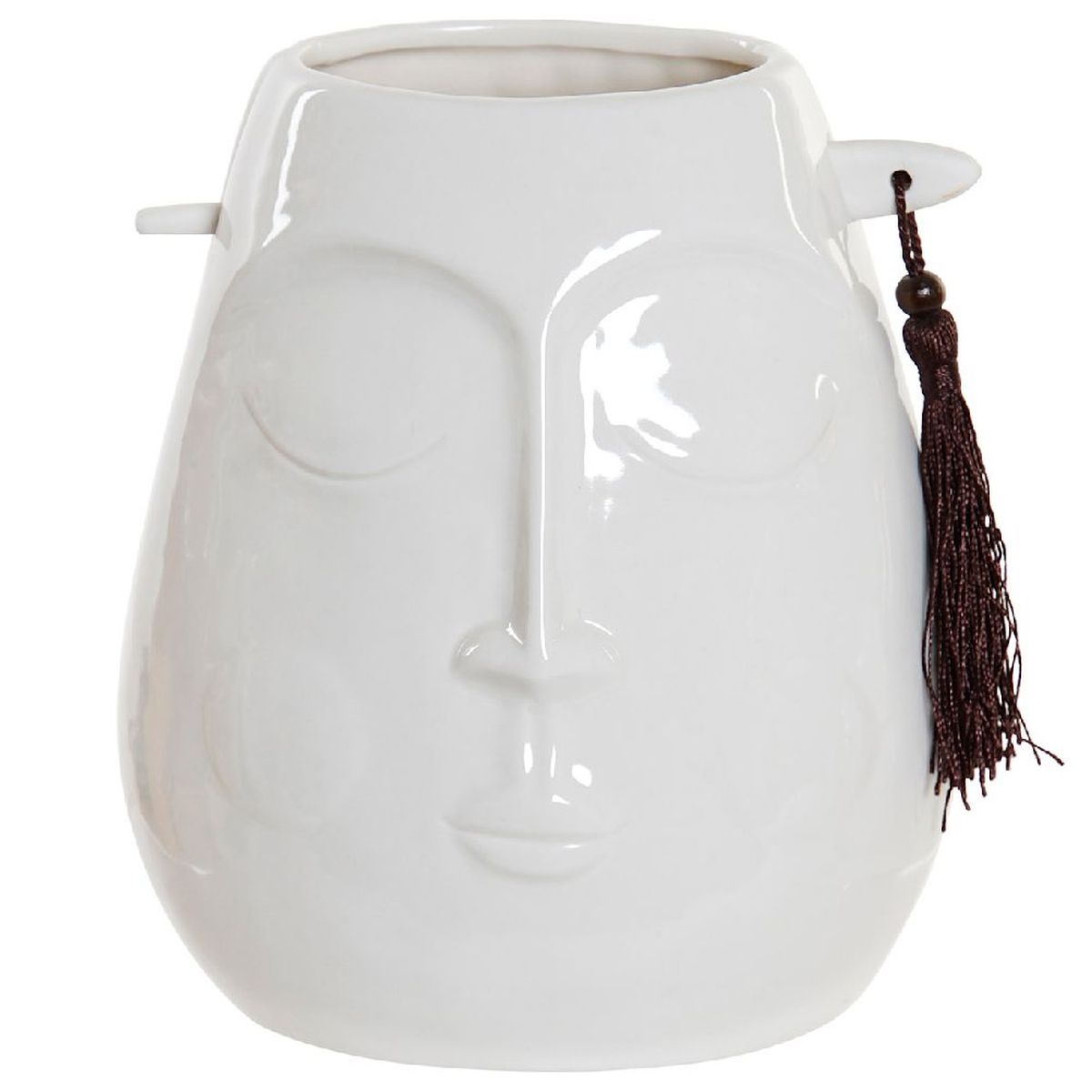 Vase Visage en Grès Blanc 17 cm