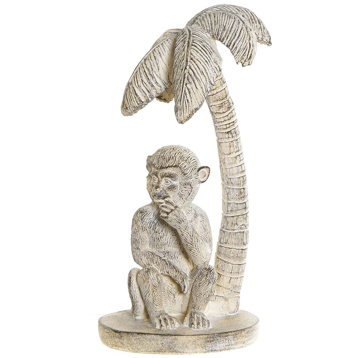 Figurine Singe sous un Palmier - Rsine beige patine - 29 cm