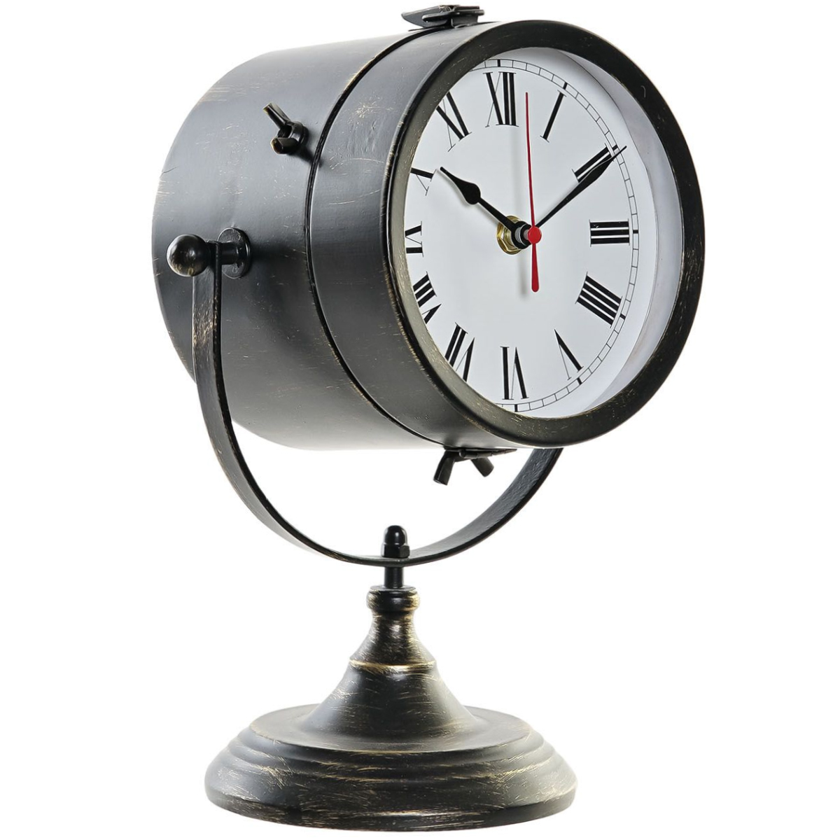 Horloge sur pied rtro en mtal noir patin or 28 cm