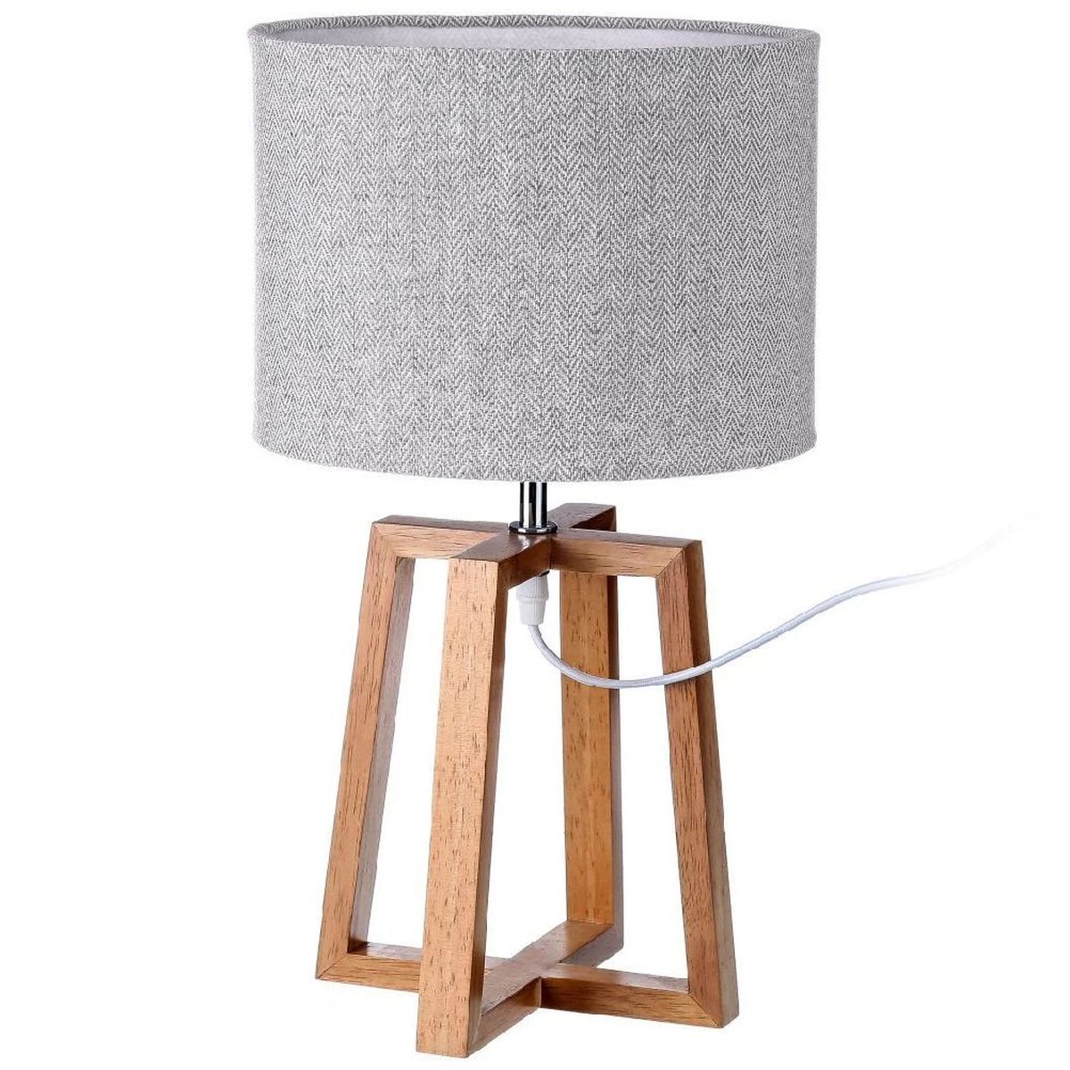 Lampe bois naturel et tweed gris Esprit Scandinave 44 cm
