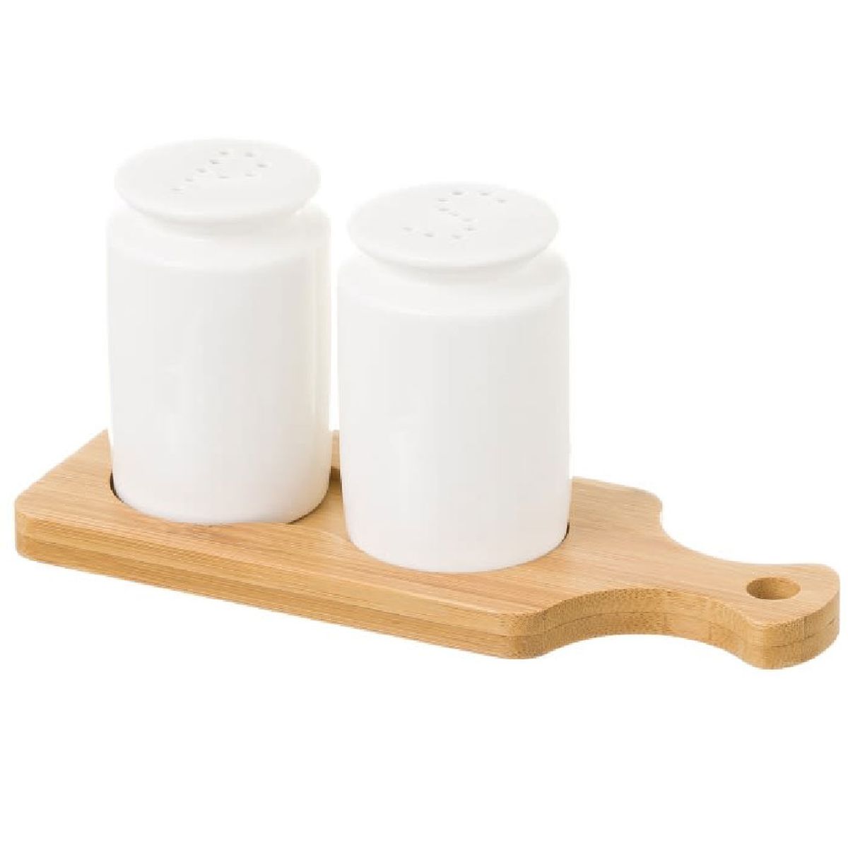Salière et poivrière Blanche - Socle de bois Salière et poivrière Blanche - Socle de bois