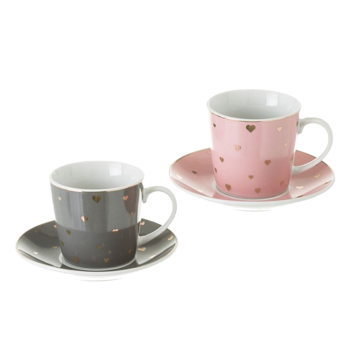 Coffret 4 tasses avec soucoupes en porcelaine - Coeur or