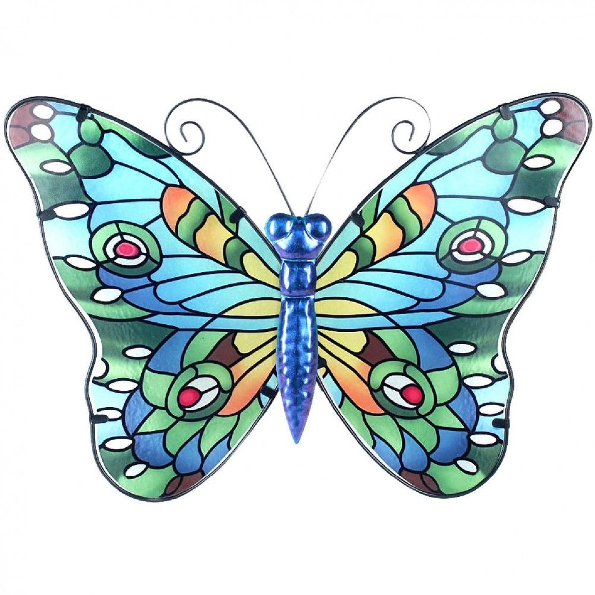 Dcoration murale Papillon en mtal et verre Bleu 38 x 28 cm