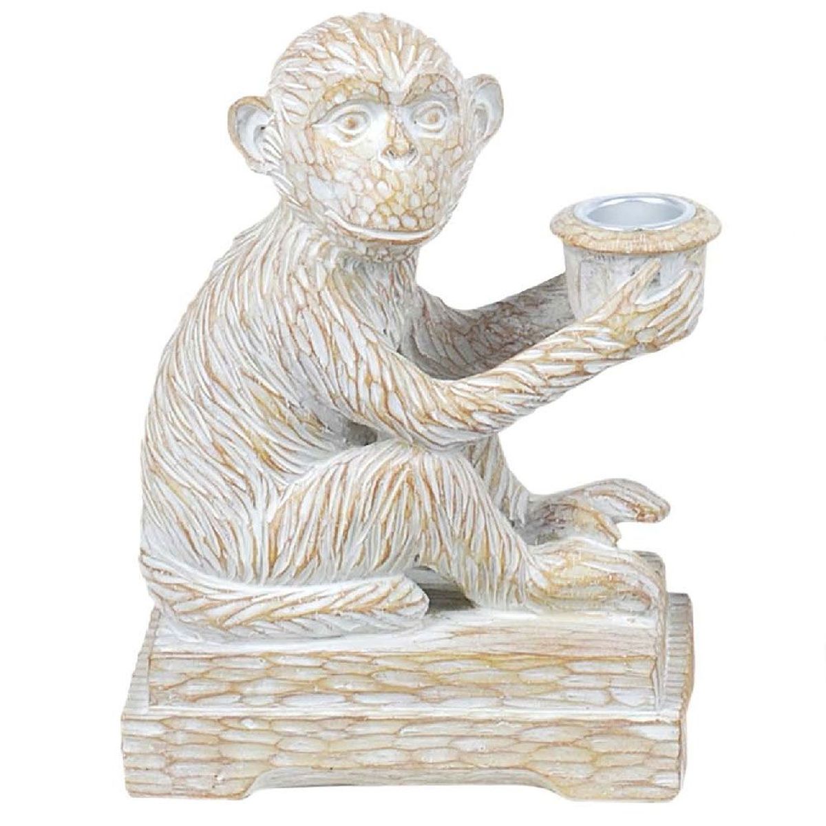 Bougeoir Singe tte tourne  droite en rsine 18 cm