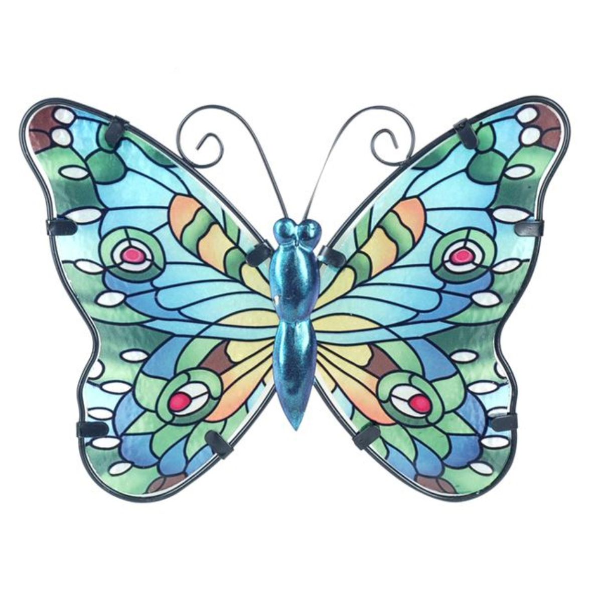 Dcoration murale Papillon en mtal et verre Bleu 21.5 x 16.5 cm