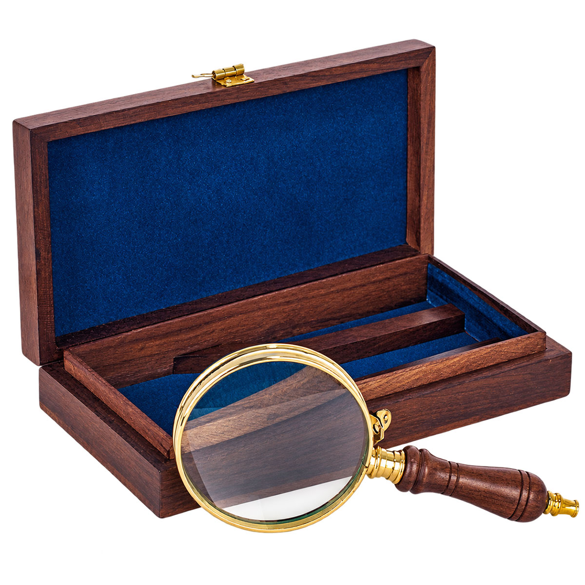 Loupe en laiton et verre avec coffret en bois