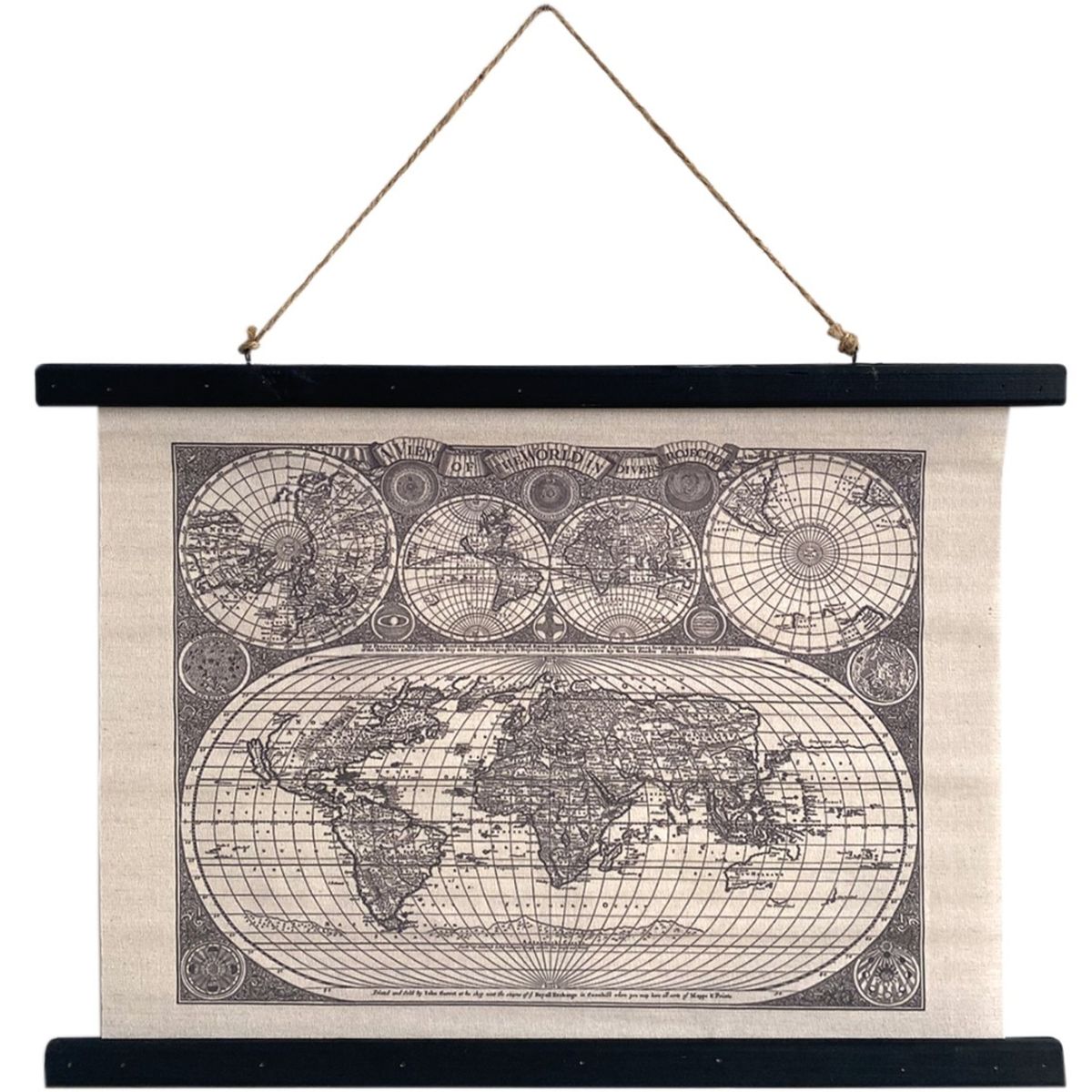 Mappemonde en toile vintage  suspendre - 63 cm