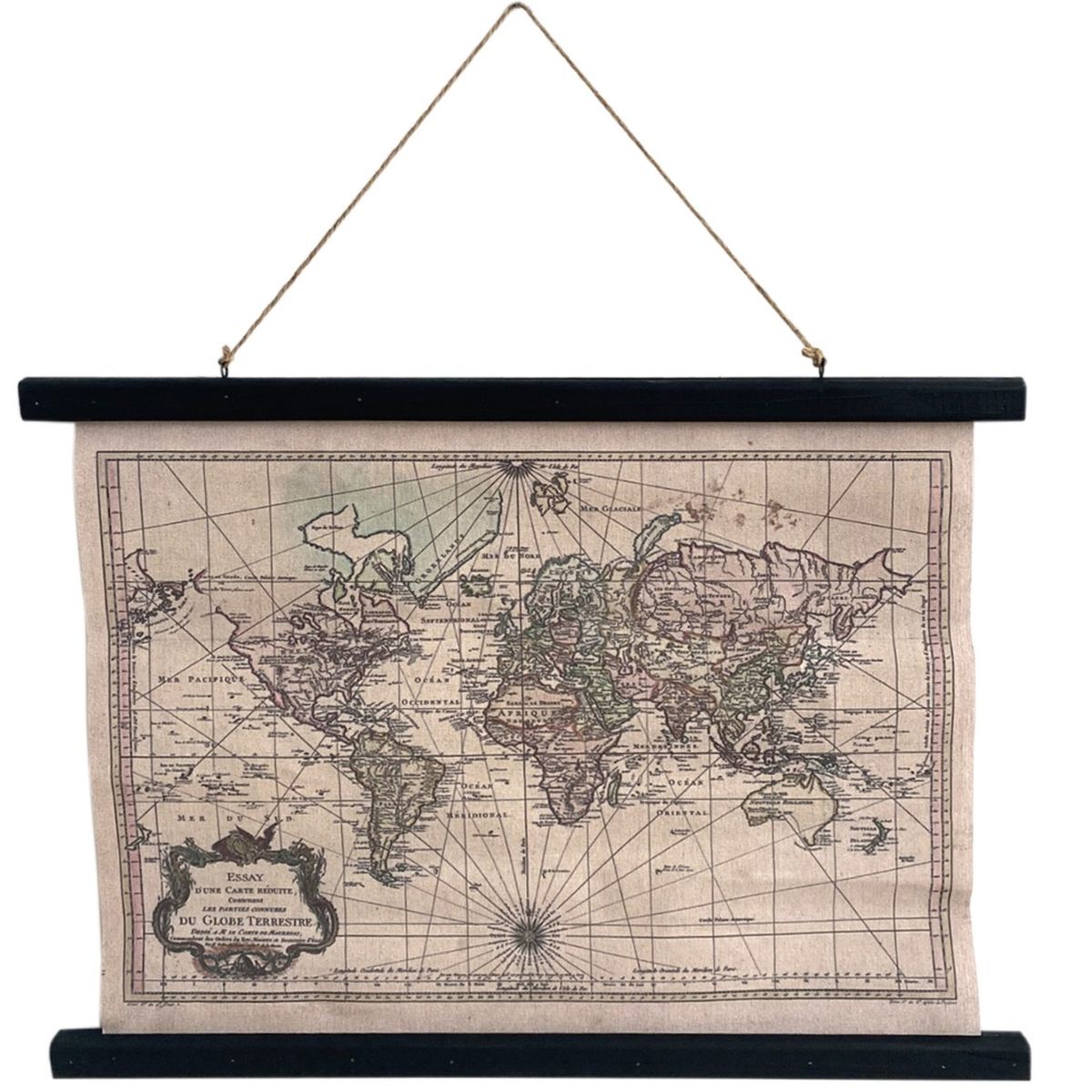 Globe Terrestre en toile vintage  suspendre - 63 cm