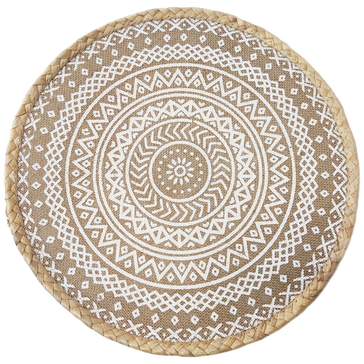 Set de table rond en toile de jute bordure tresse