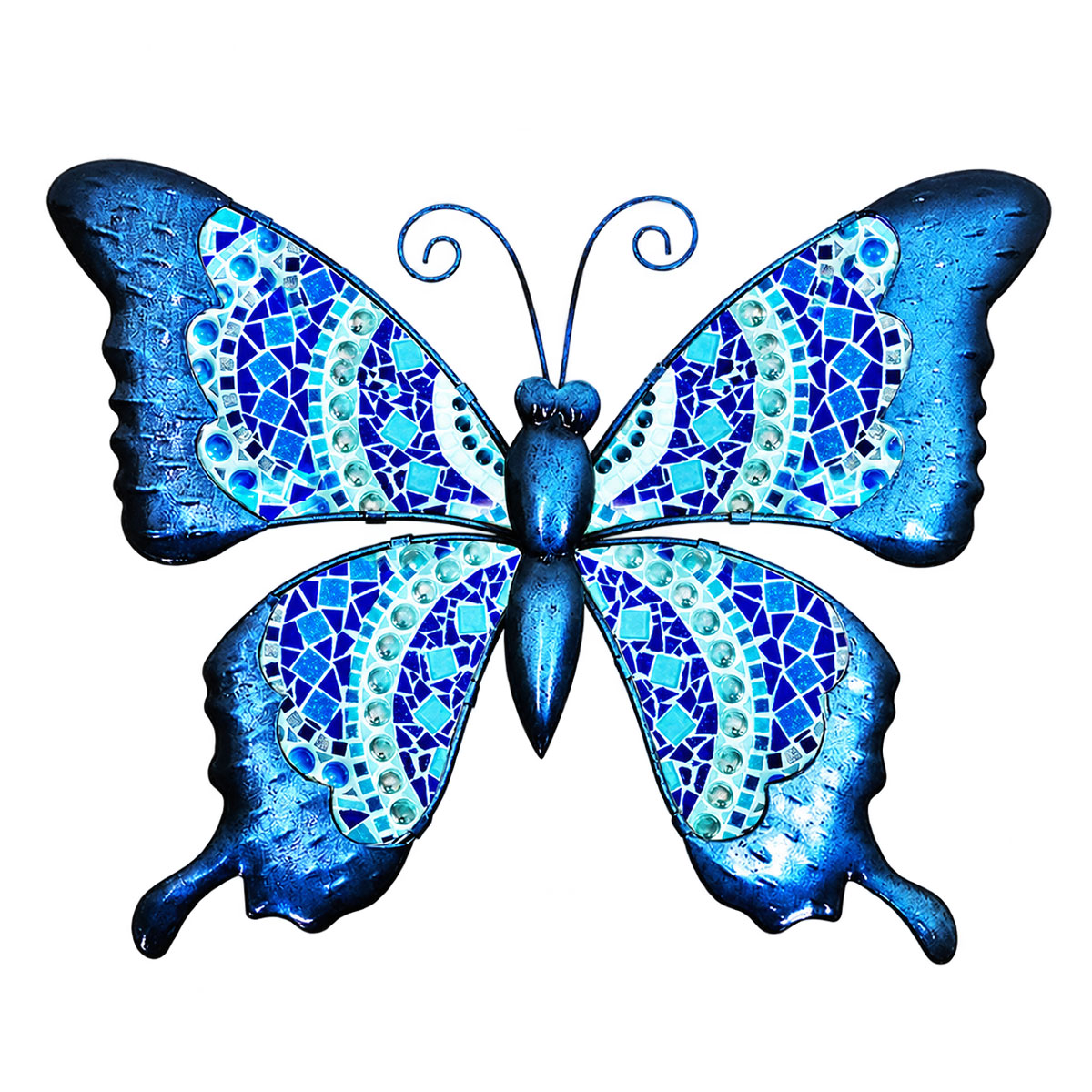D�coration murale papillon bleu en m�tal mosa�que 24 cm