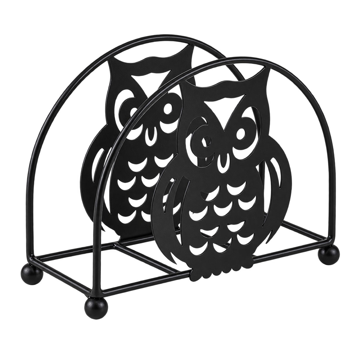 Porte-serviettes de table en m�tal noir d�cor hiboux 15 cm