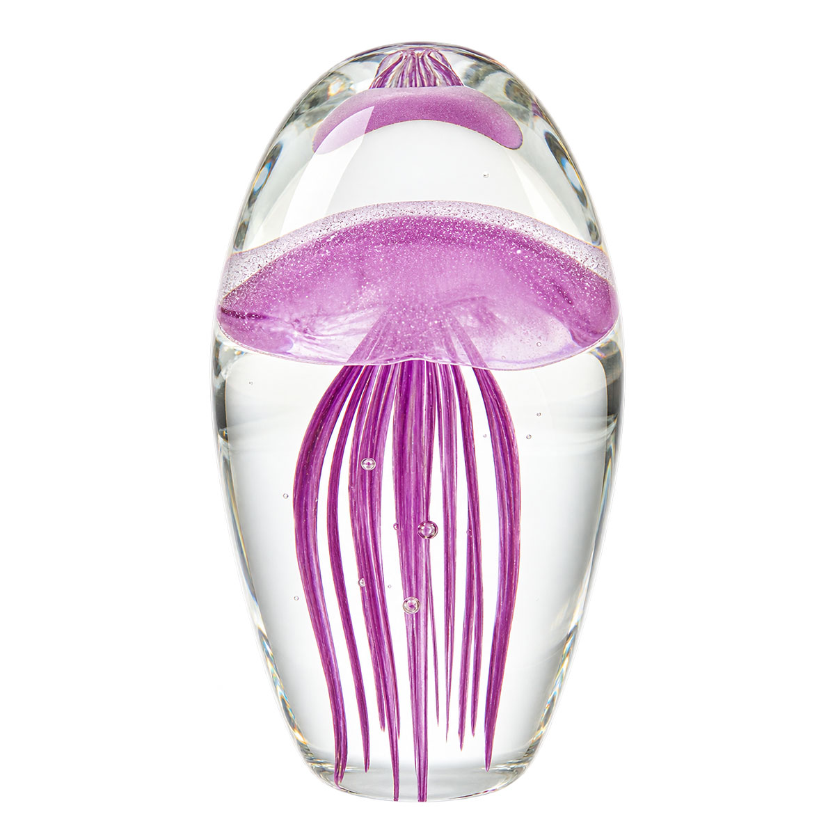Presse-papier sulfure en verre m�duse rose et mauve 11 cm