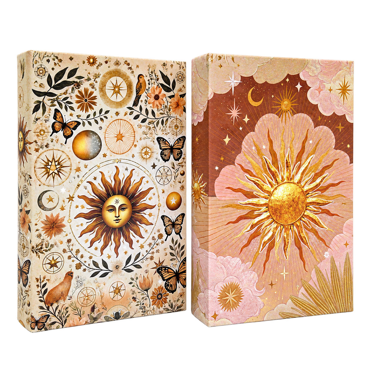 Lot de 2 bo�tes livres d�coratives soleil et lune 26 cm