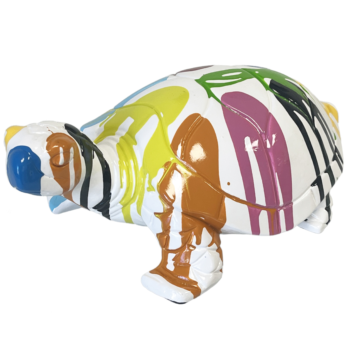 Statuette tortue blanche en cramique finition multicolore