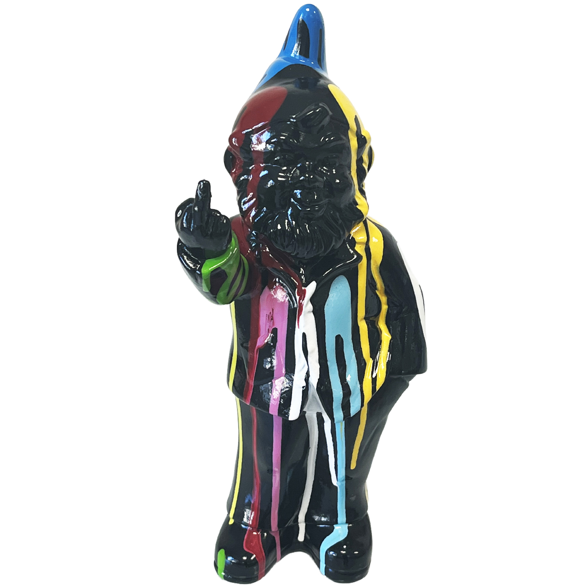 Statuette Lutin grossier noir en cramique finition multicolore