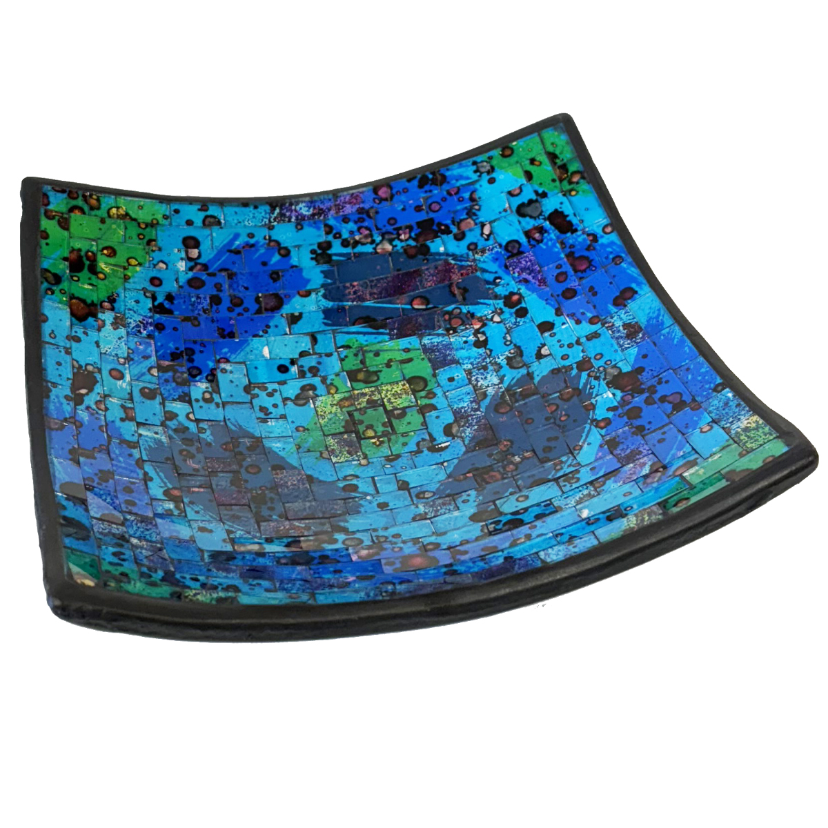 Coupelle dcorative en mosaque de verre bleue 24 cm