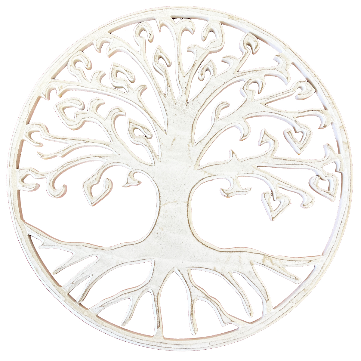 Dcoration murale arbre de vie en bois blanc patin 40 cm