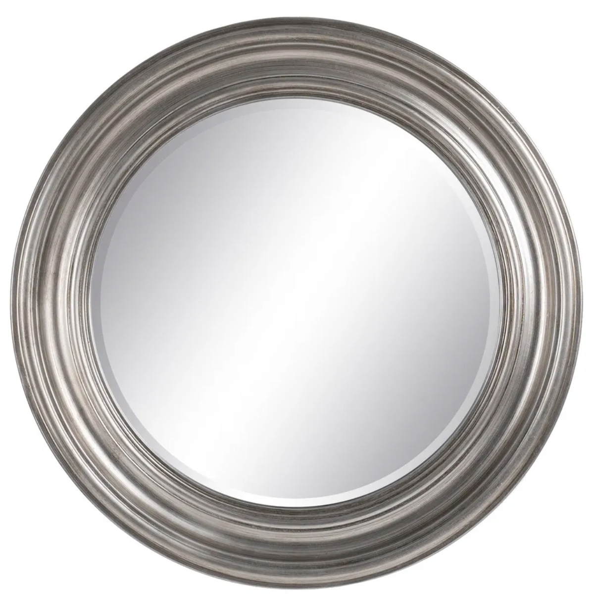 Miroir mural rond en bois de paulownia argent patin 53 cm