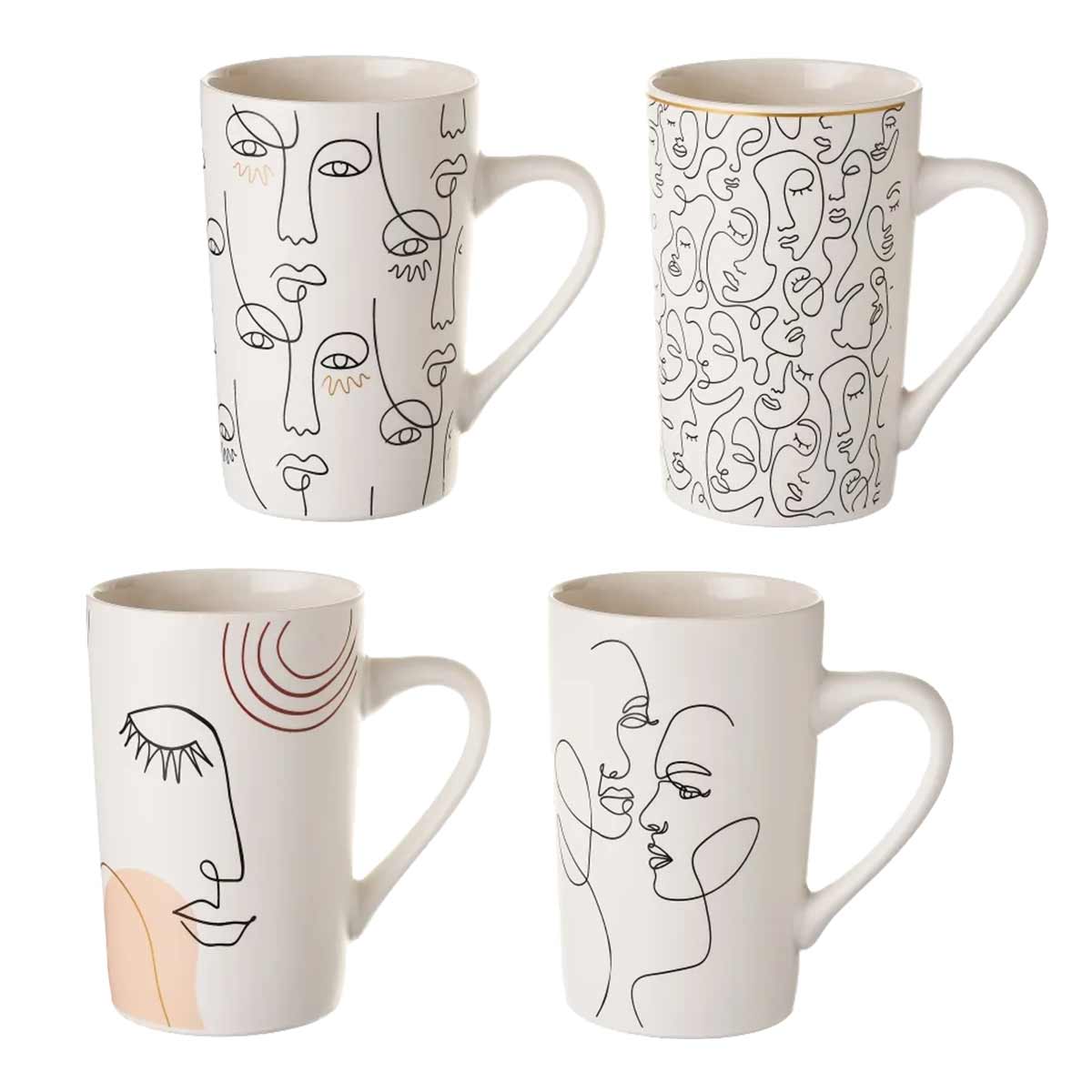 Ensemble de 4 mugs visages en c�ramique