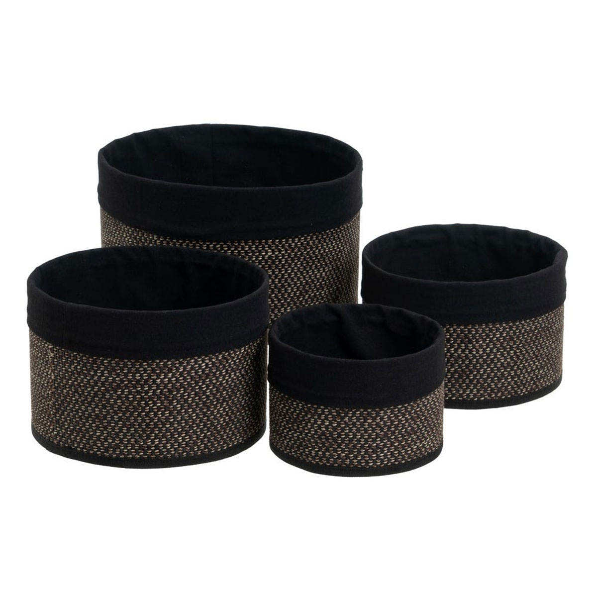 Set de 4 paniers ronds en bambou et tissu noir