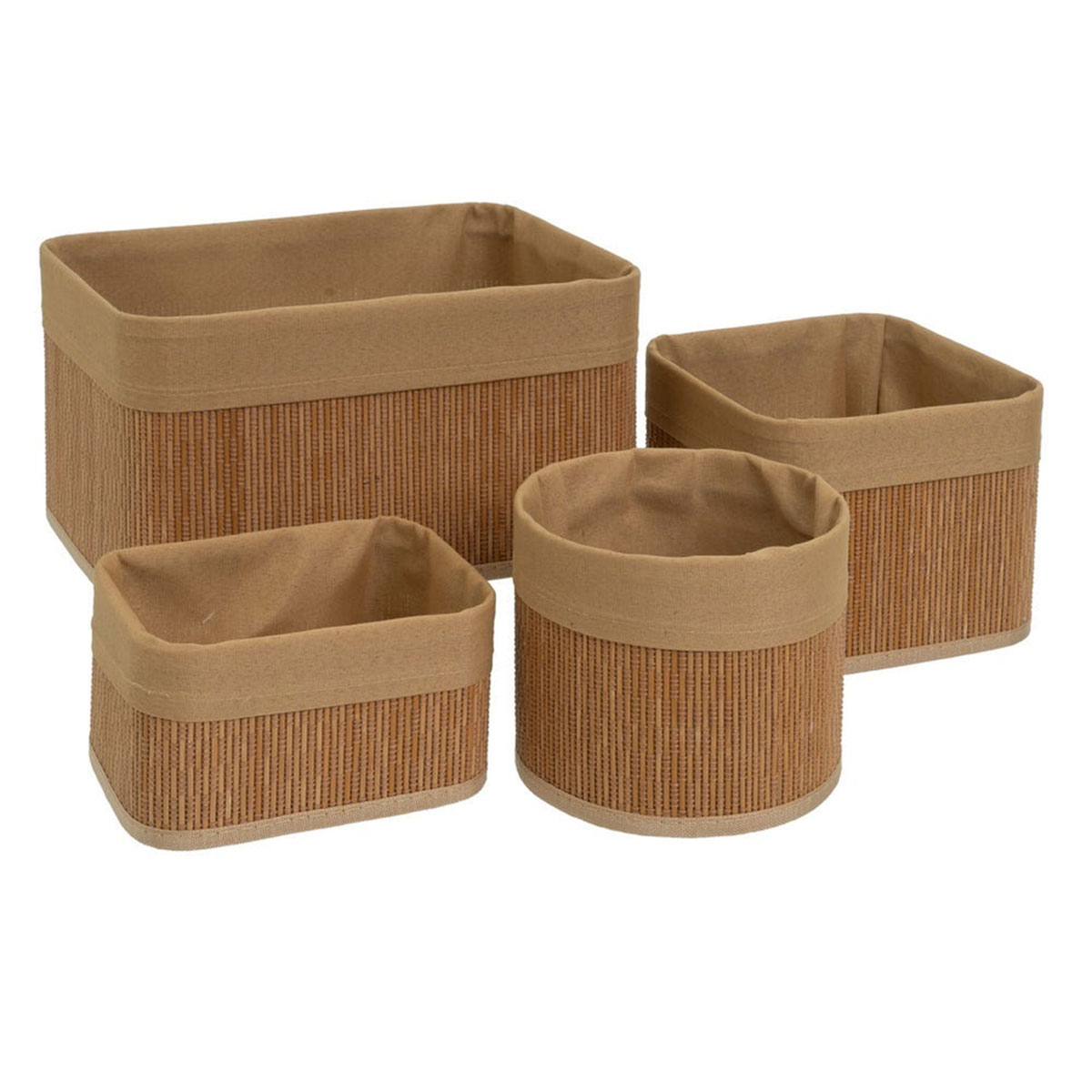 Set de 4 paniers de rangement bambou et tissu marron
