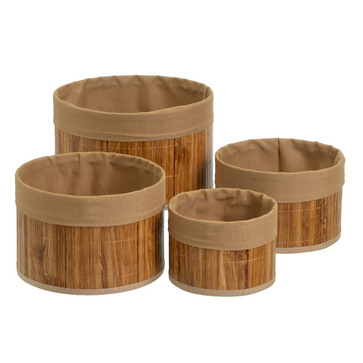 Set de 4 paniers ronds en bambou et tissu marron