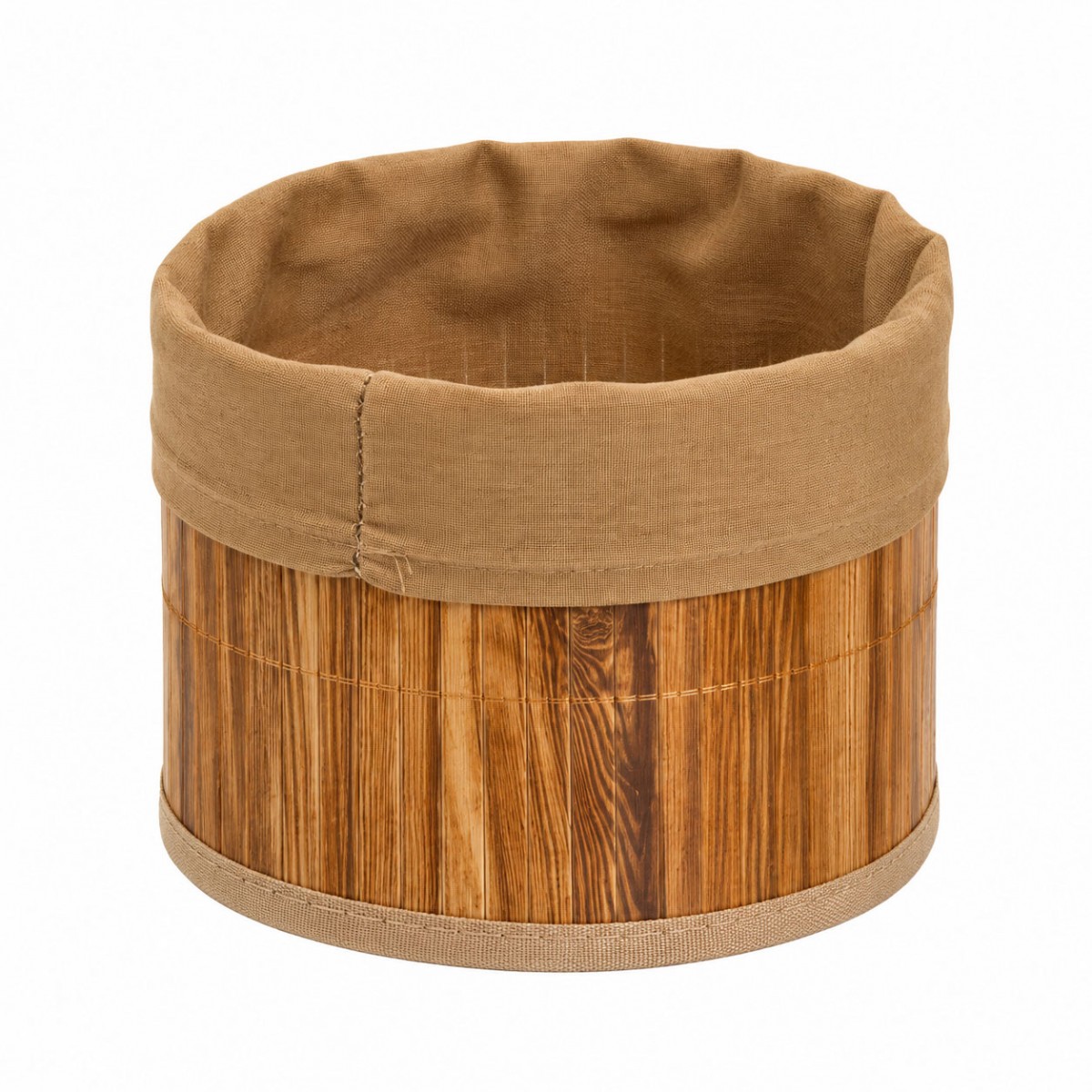 Panier rond bambou et tissu marron 17,5 cm