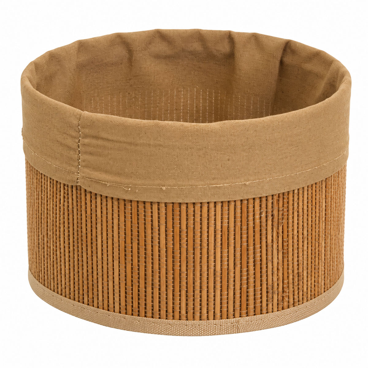 Panier de rangement rond bambou et tissu marron 23 cm