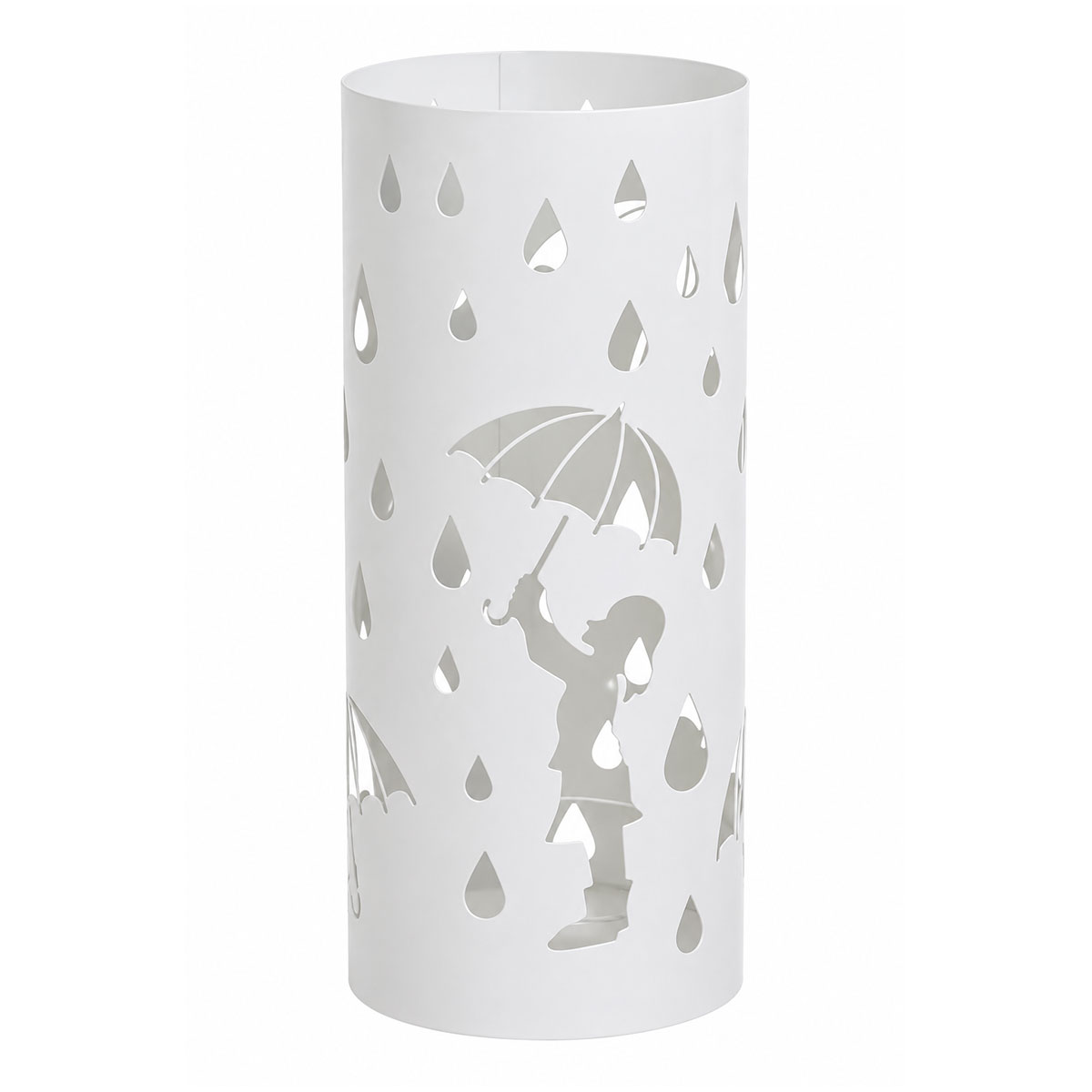 Porte-parapluie rond blanc m�tal motif pluie 49 cm