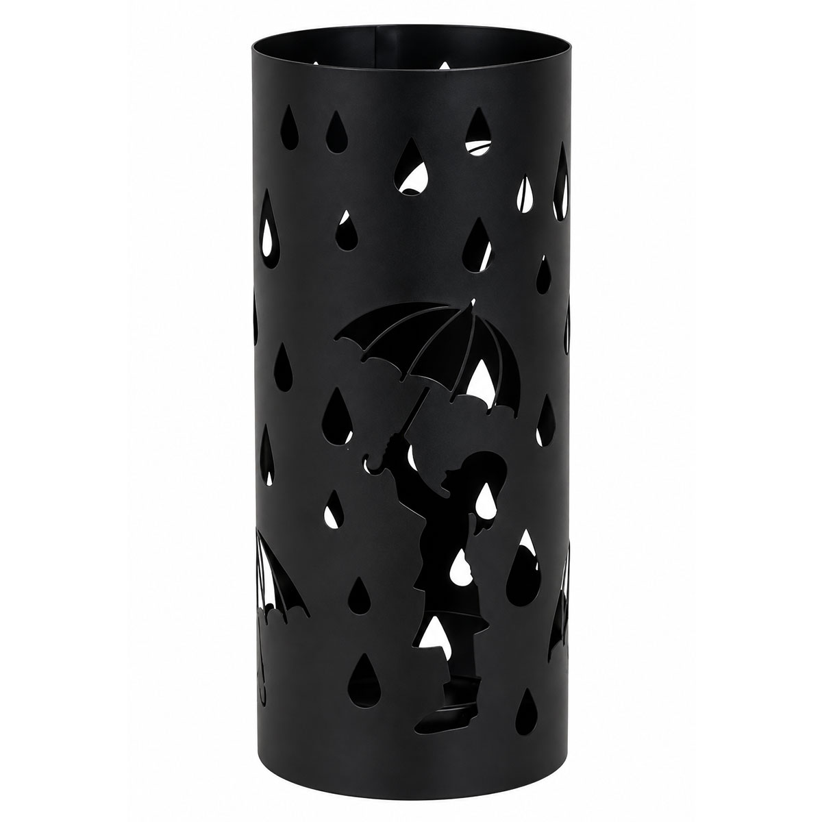 Porte-parapluie rond noir m�tal motif pluie 49 cm