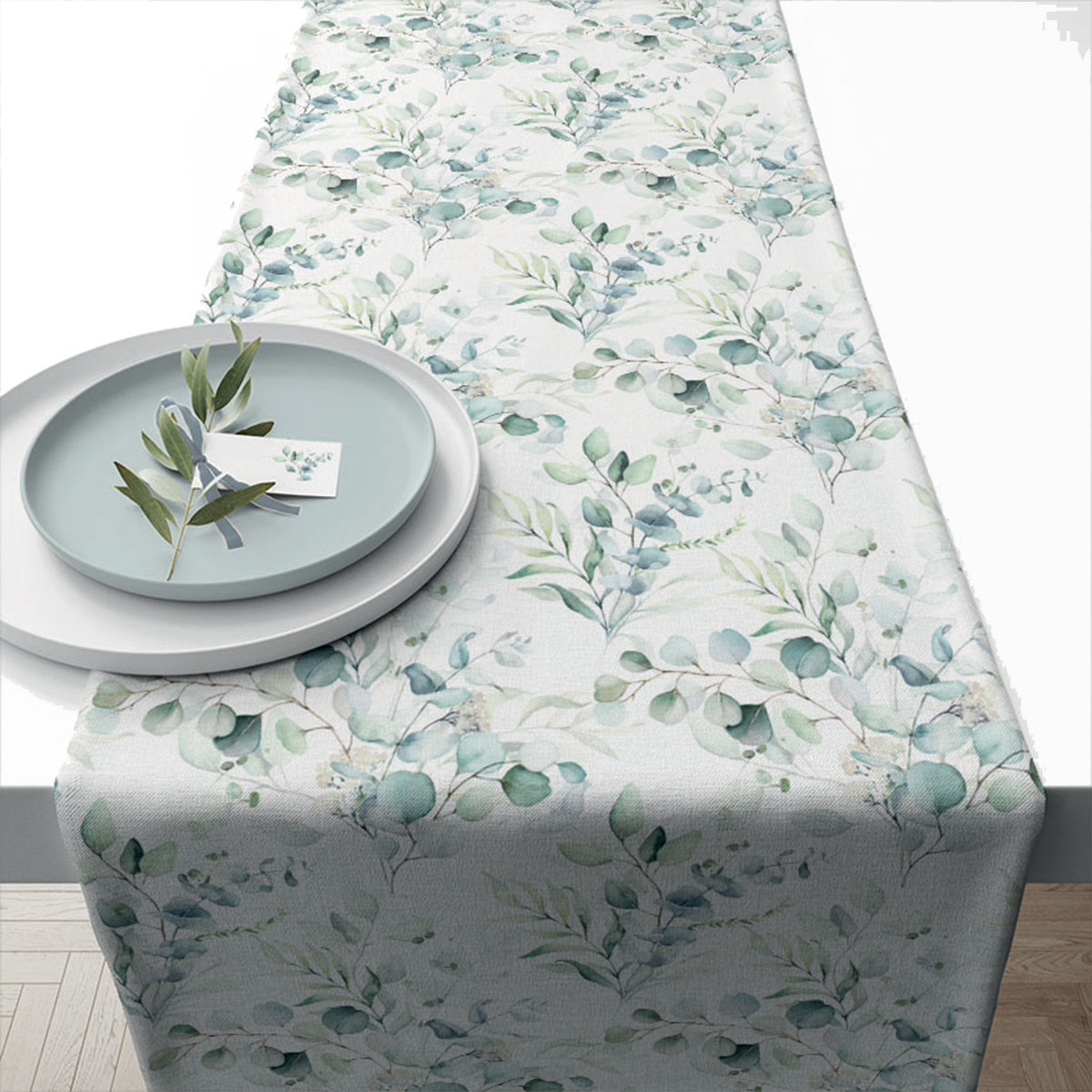 Chemin de table Eucalyptus en coton - 40 x 150 cm