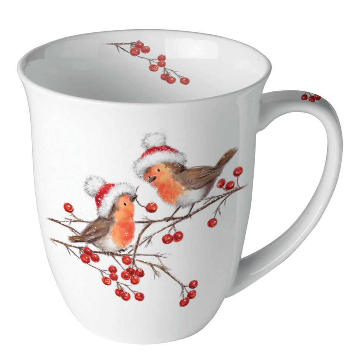 Mug en porcelaine fine � Rouge-gorges de No�l