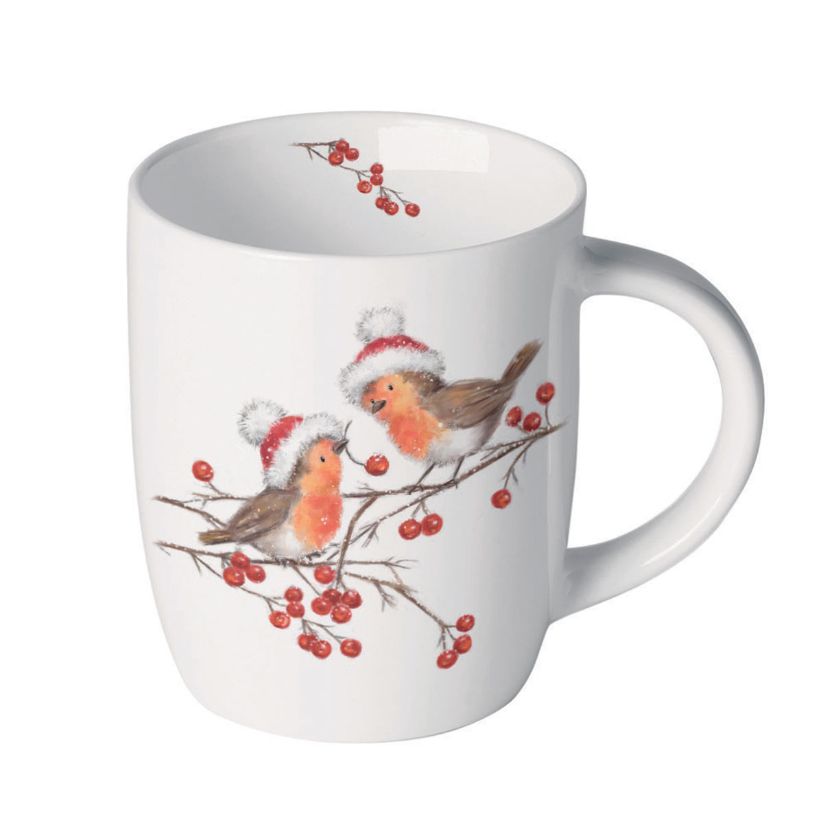 Petit mug en porcelaine fine � Rouge-gorges d�hiver